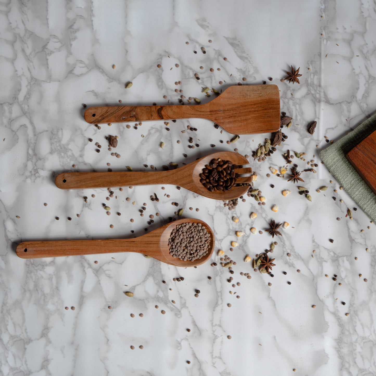 Handcrafted Wooden Utensil set - Spoon, Fork, and Spatula