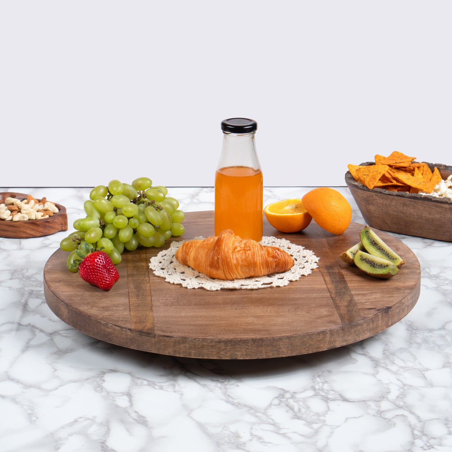 Large Rustic Wood Lazy Susan – Rotating Centerpiece