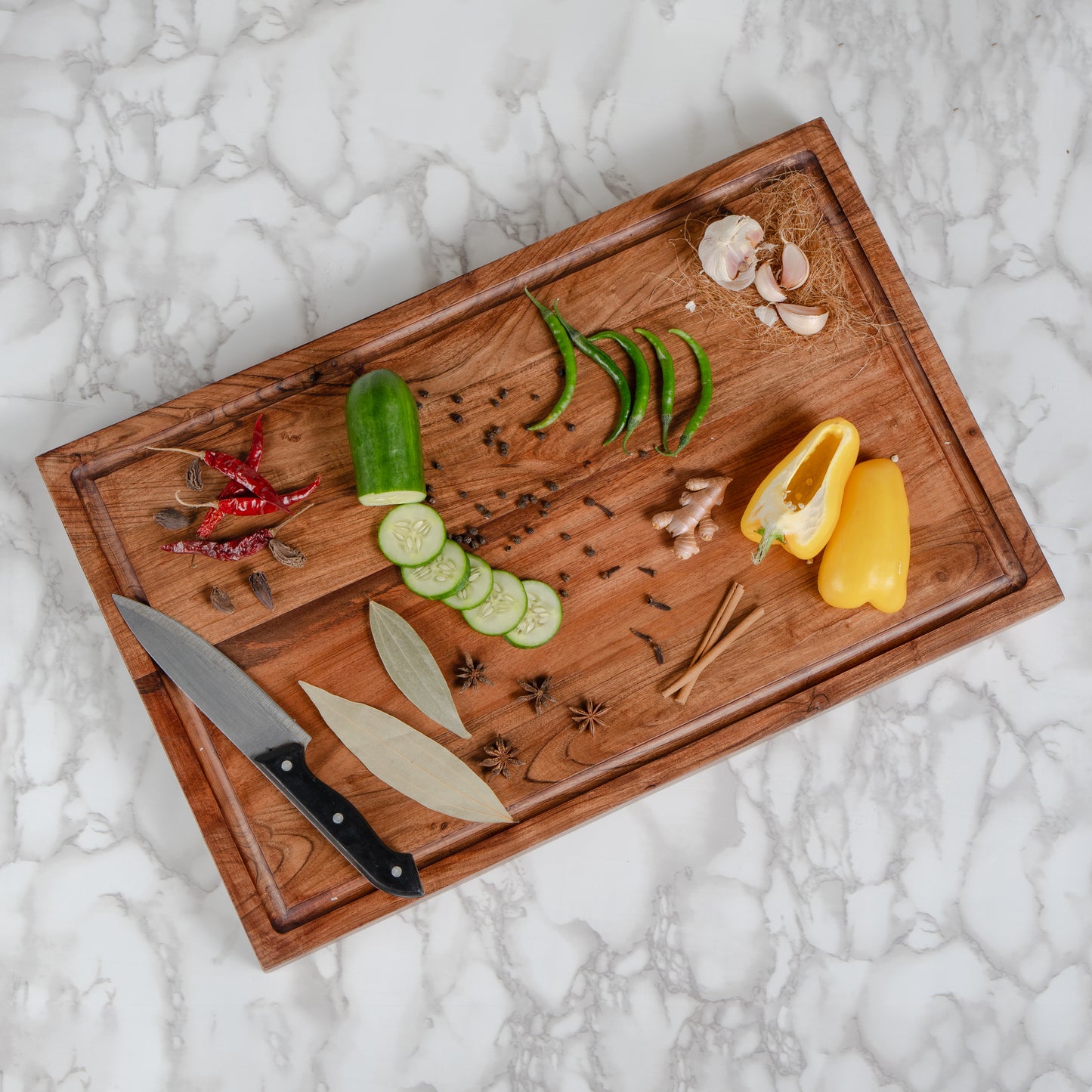 Long Acacia Wood Cutting Board Oversized Trencher