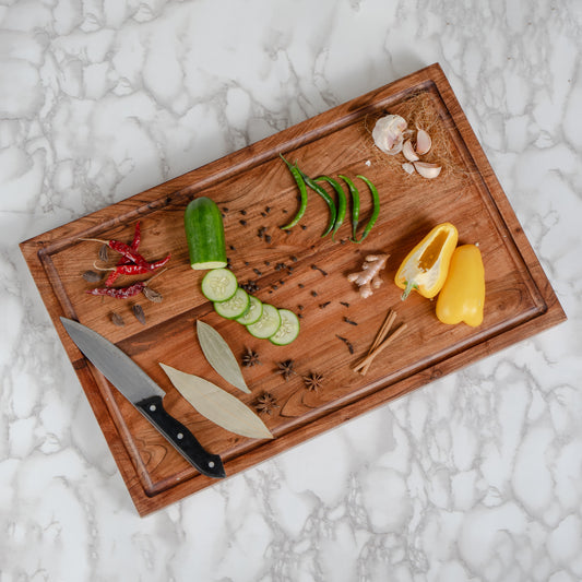Long Acacia Wood Cutting Board Oversized Trencher