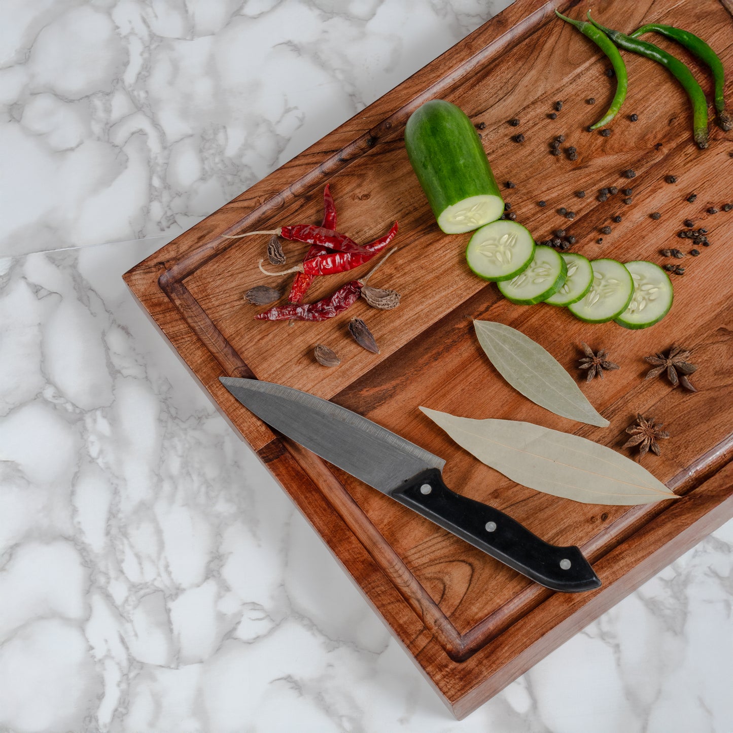 Long Acacia Wood Cutting Board Oversized Trencher