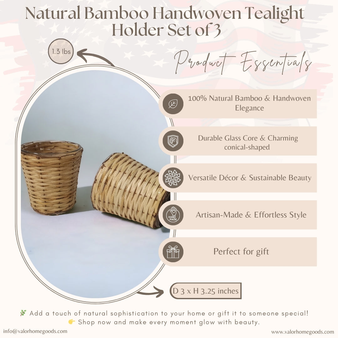 Mini Decorative Bamboo Tea Light Holders Gift Set of 3