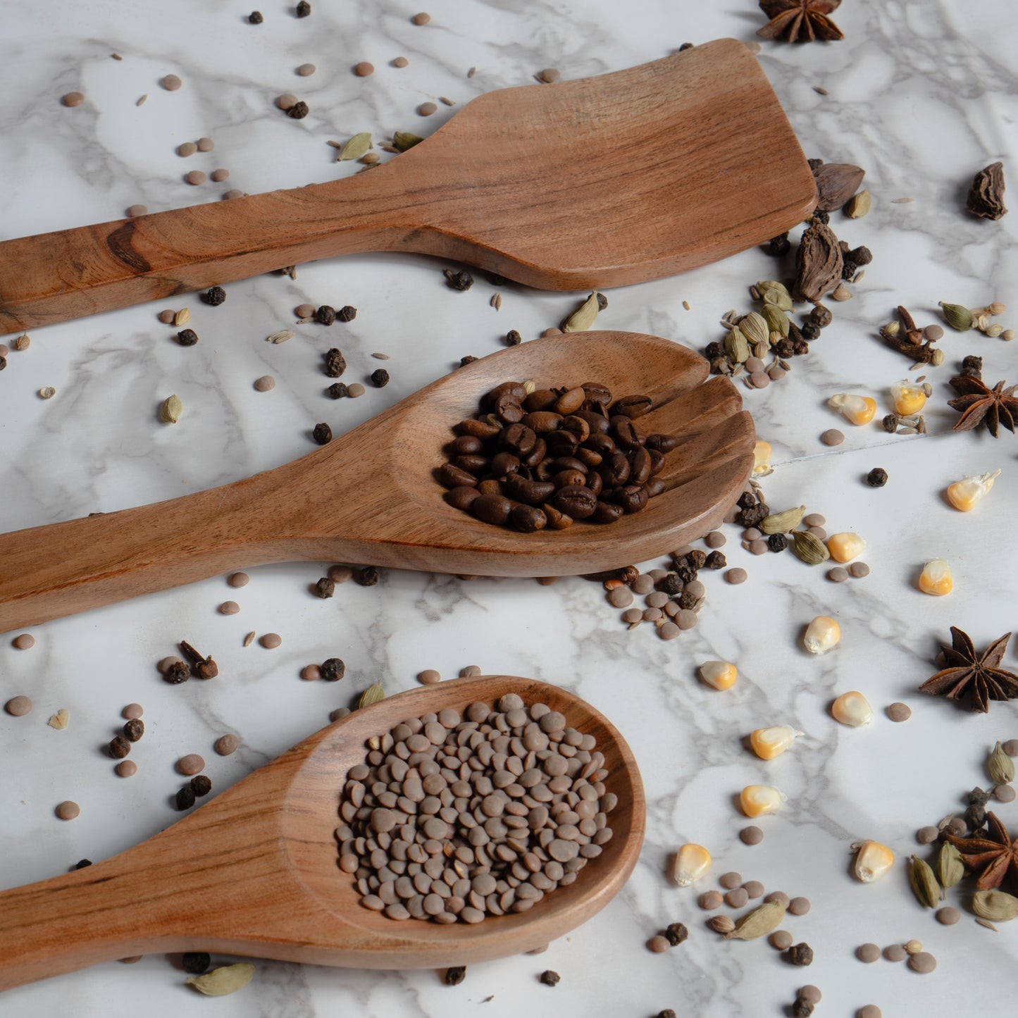 Handcrafted Wooden Utensil set - Spoon, Fork, and Spatula
