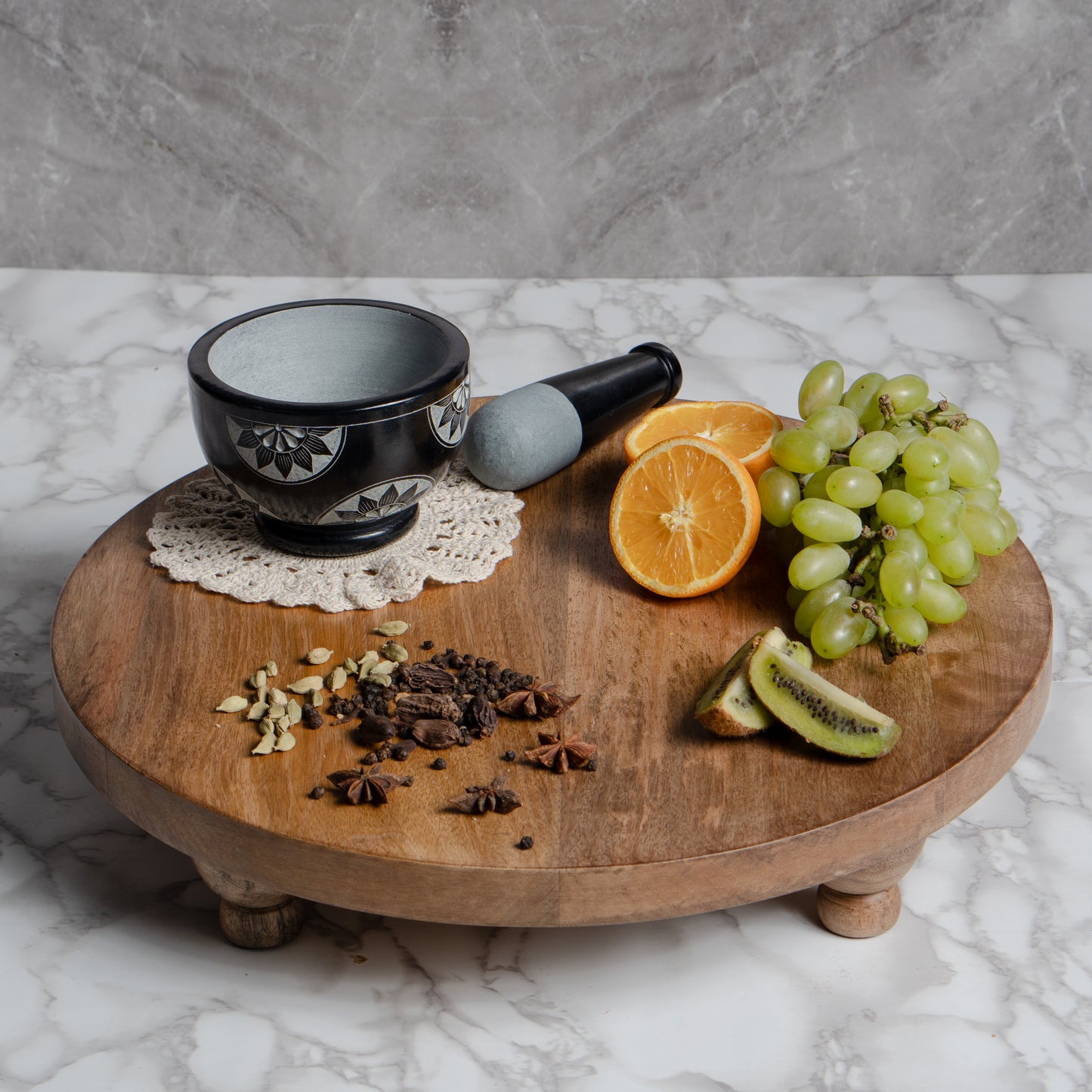 Hand-Crafted Farmhouse Round Footed Serving Board