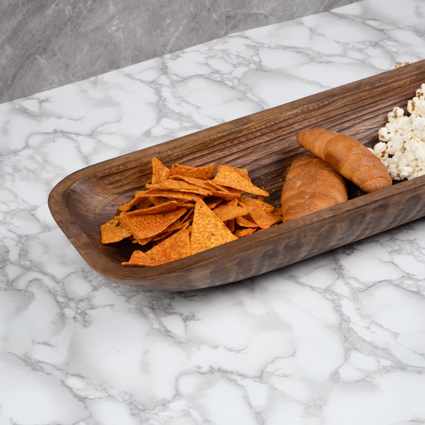 Long Food-Safe Hand-Carved Wooden Dough Bowl