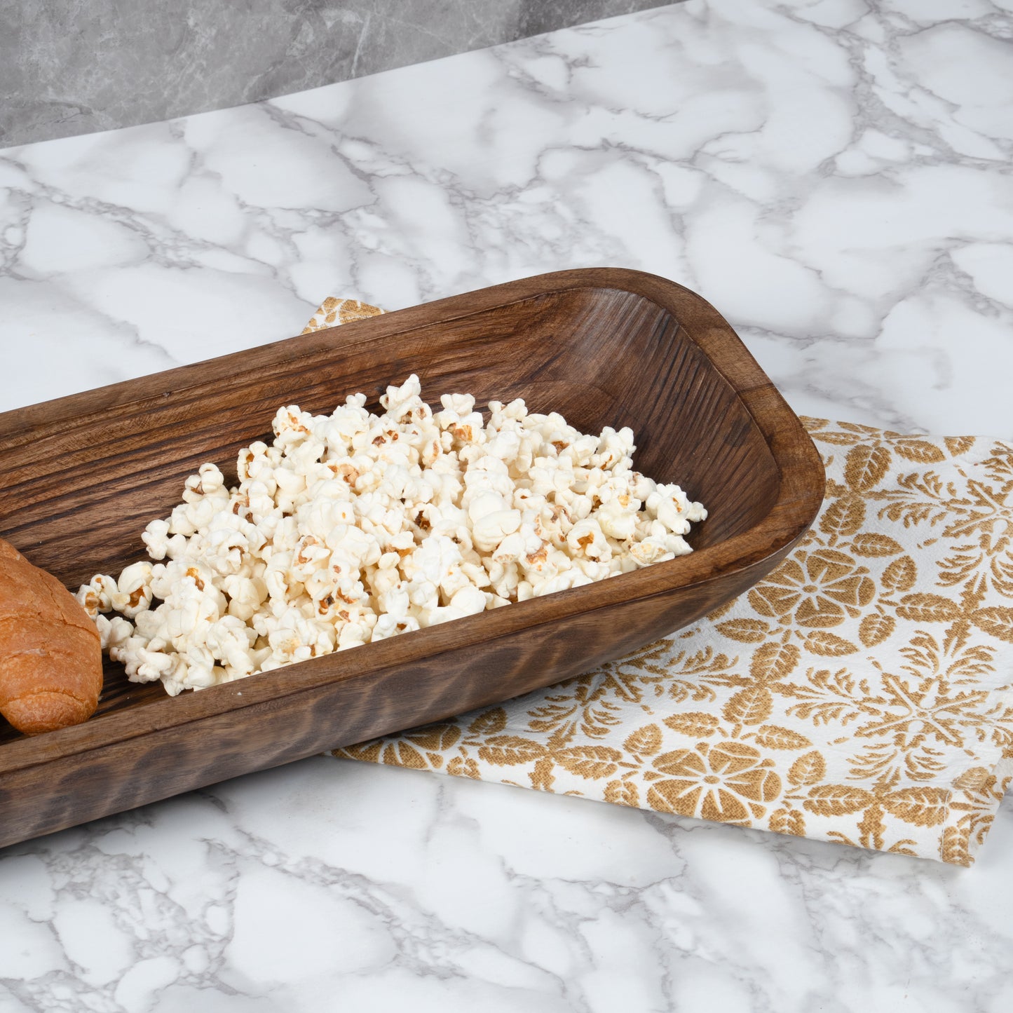 Long Food-Safe Hand-Carved Wooden Dough Bowl