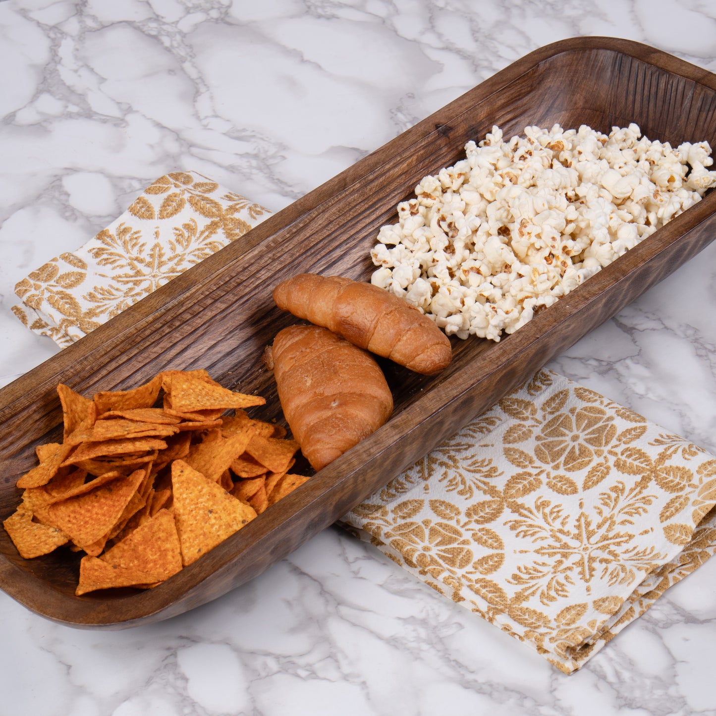 Long Food-Safe Hand-Carved Wooden Dough Bowl