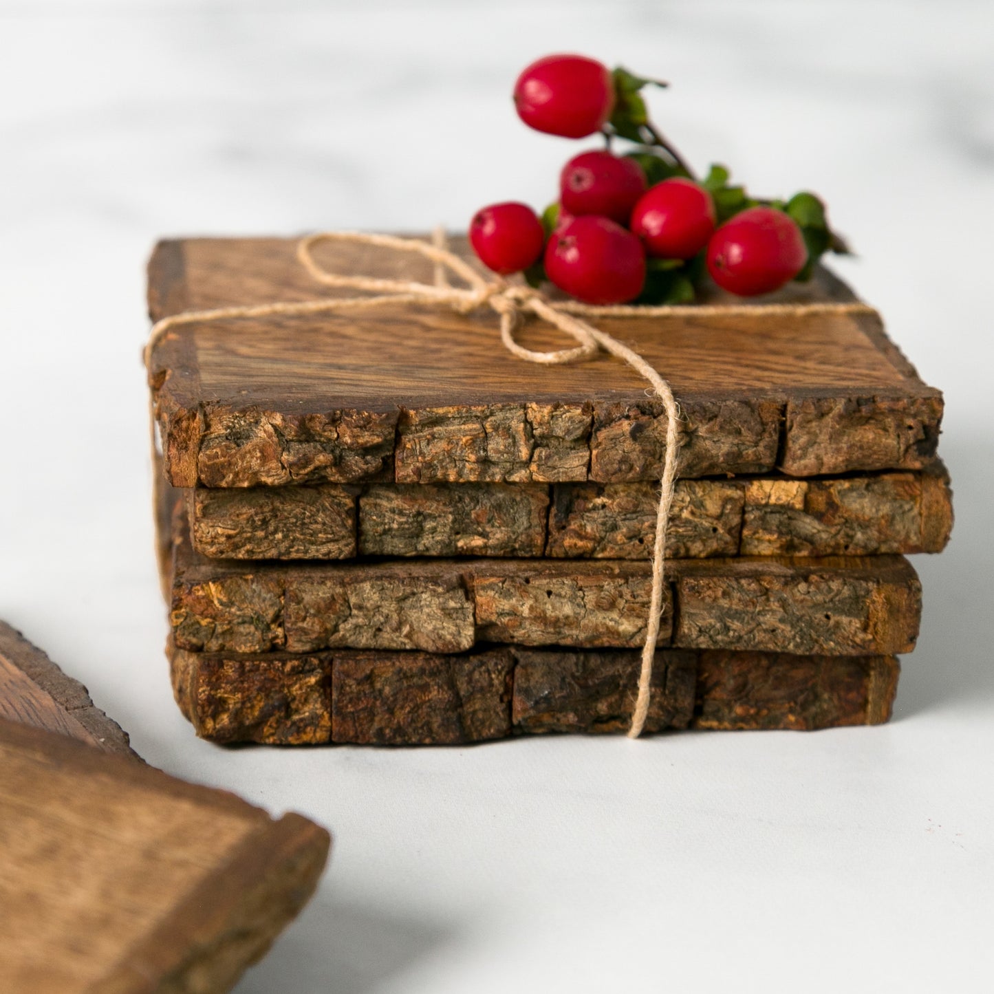 Set of 4 Rustic Wood Bark Drink Coasters
