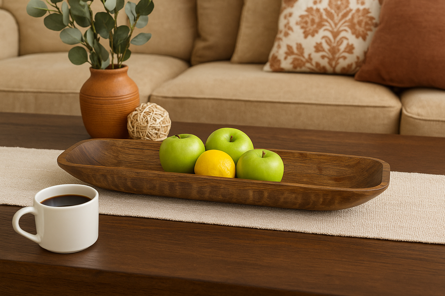 Long Food-Safe Hand-Carved Wooden Dough Bowl