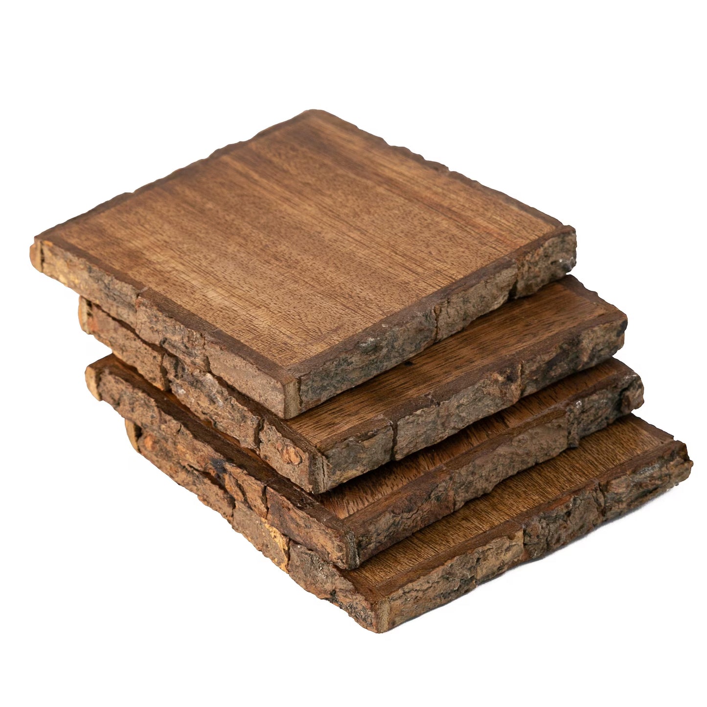 Set of 4 Rustic Wood Bark Drink Coasters
