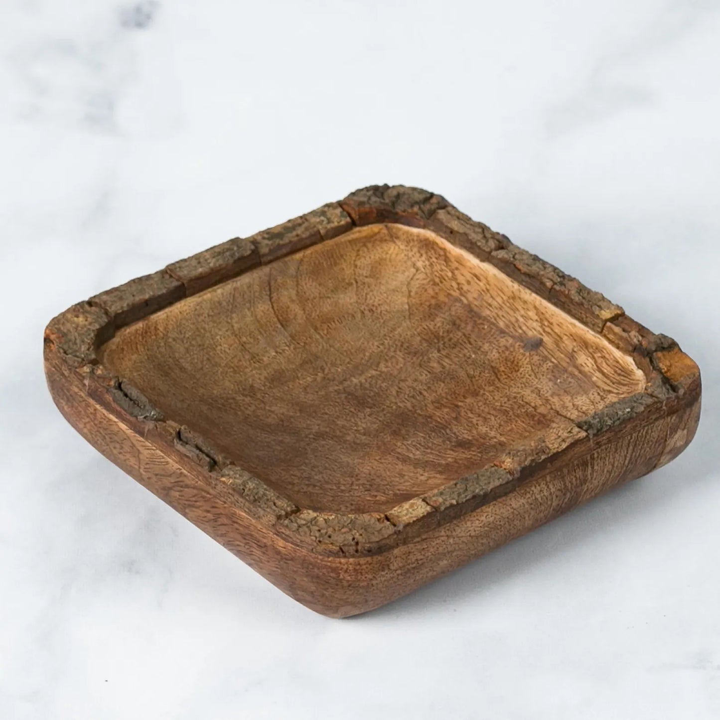 Food-Safe Rustic Wood Bark Small Serving Square Bowl