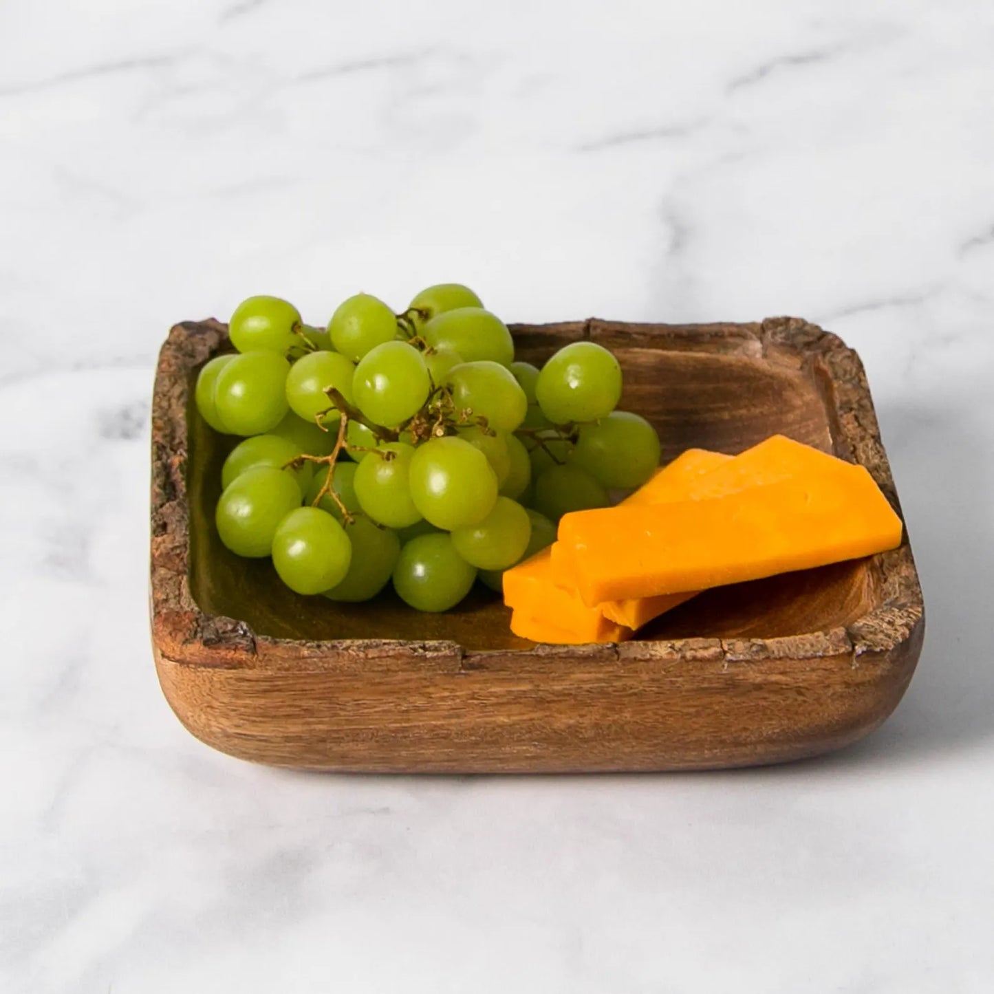 Food-Safe Rustic Wood Bark Small Serving Square Bowl