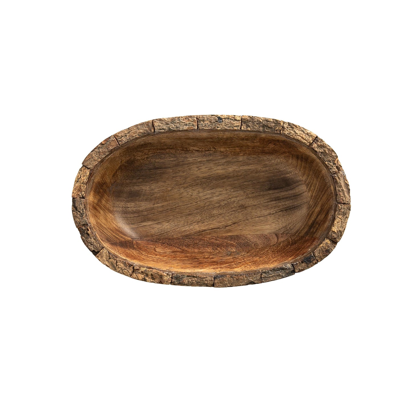 Artisan Wood Bark Oval Bowl Handmade Rustic Decorative