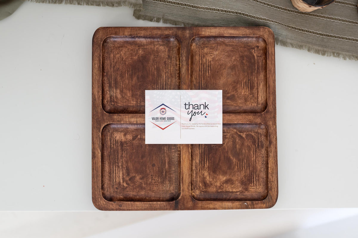 Handcrafted Wood Serving Tray, 4 Compartment Platter, Charcuterie Dip Board