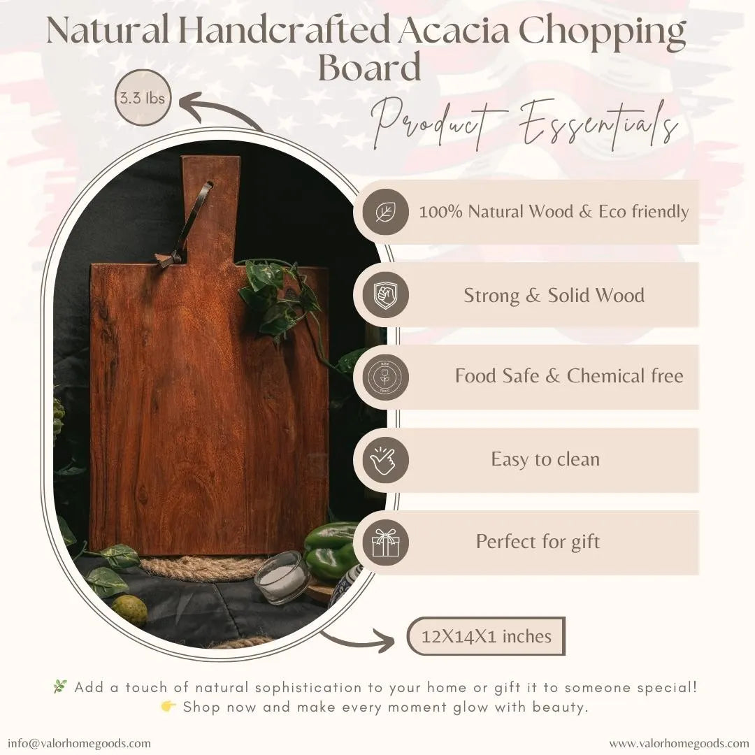Handcrafted Acacia Wood Cutting Board with Handle-Large
