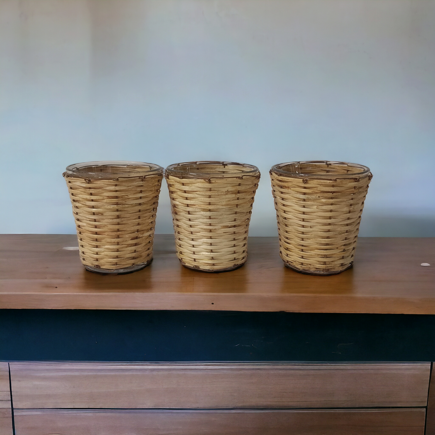 Mini Decorative Bamboo Tea Light Holders Gift Set of 3