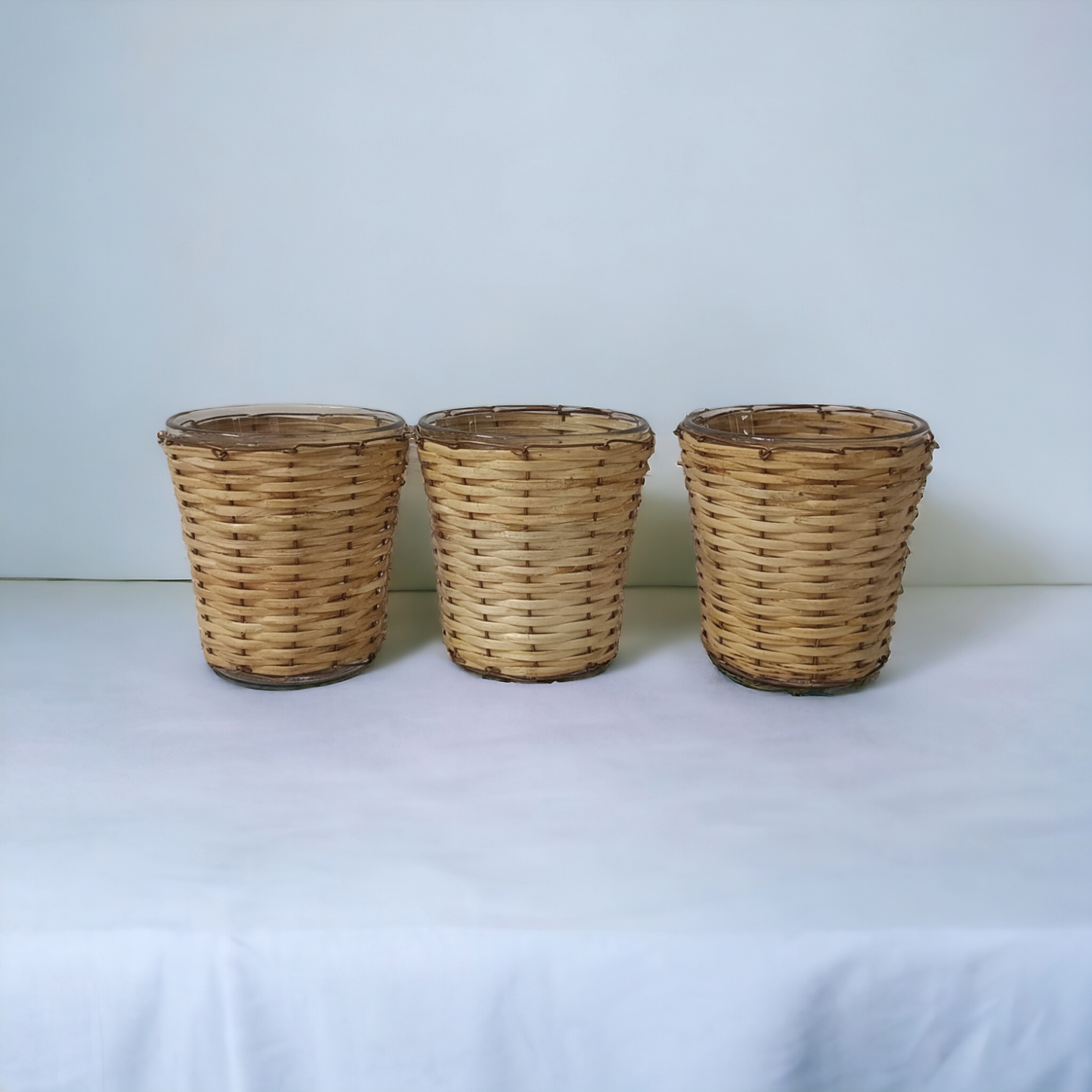 Mini Decorative Bamboo Tea Light Holders Gift Set of 3