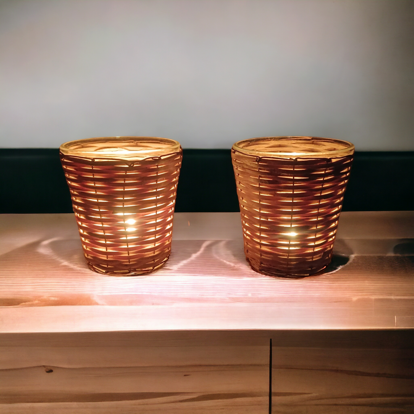 Mini Decorative Bamboo Tea Light Holders Gift Set of 3