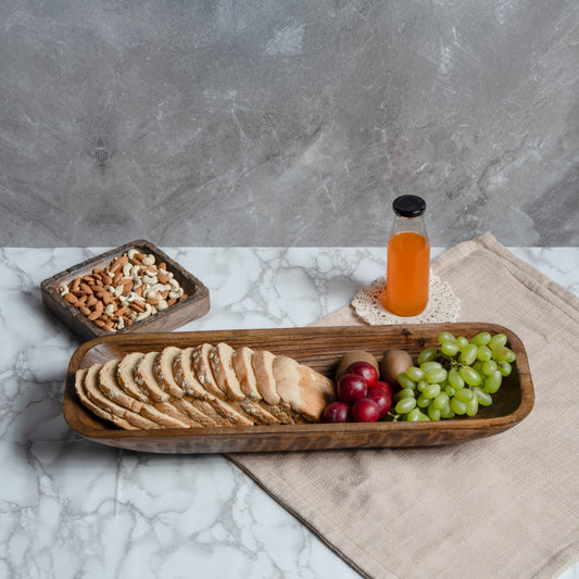 Long Food-Safe Hand-Carved Wooden Dough Bowl