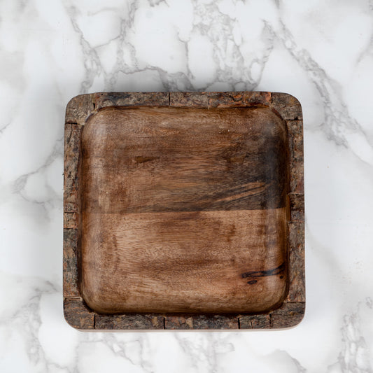 Food-Safe Rustic Wood Bark Small Serving Square Bowl