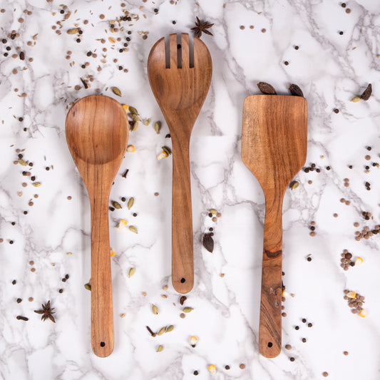 Handcrafted Wooden Utensil set - Spoon, Fork, and Spatula