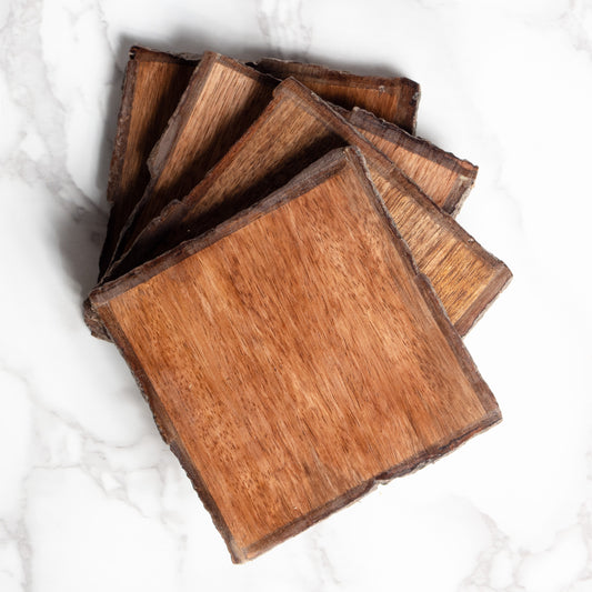 Set of 4 Rustic Wood Bark Drink Coasters
