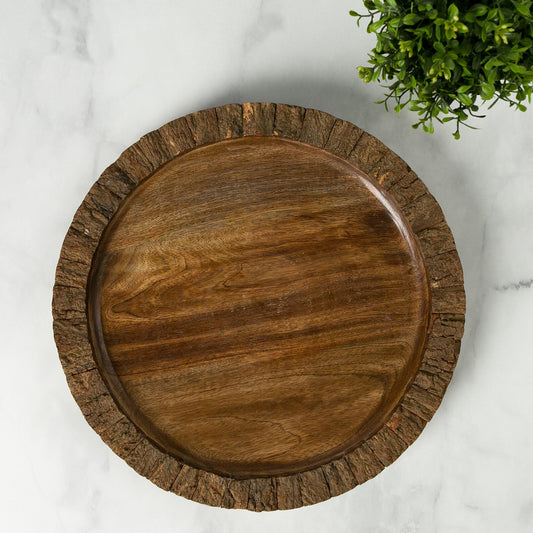 Rustic Home Decor Artisan Wood Bark Round Serving Tray