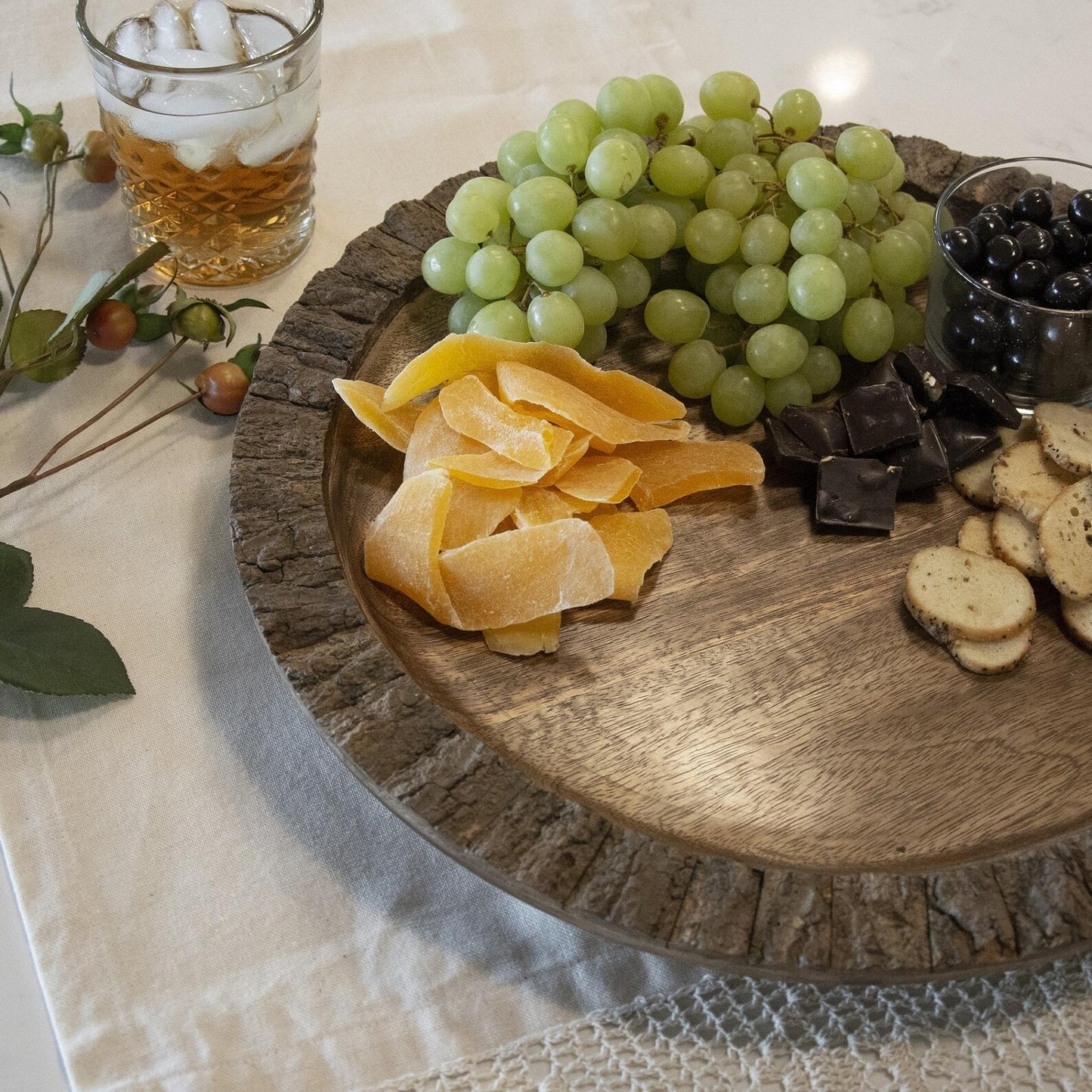 Rustic Home Decor Artisan Wood Bark Round Serving Tray