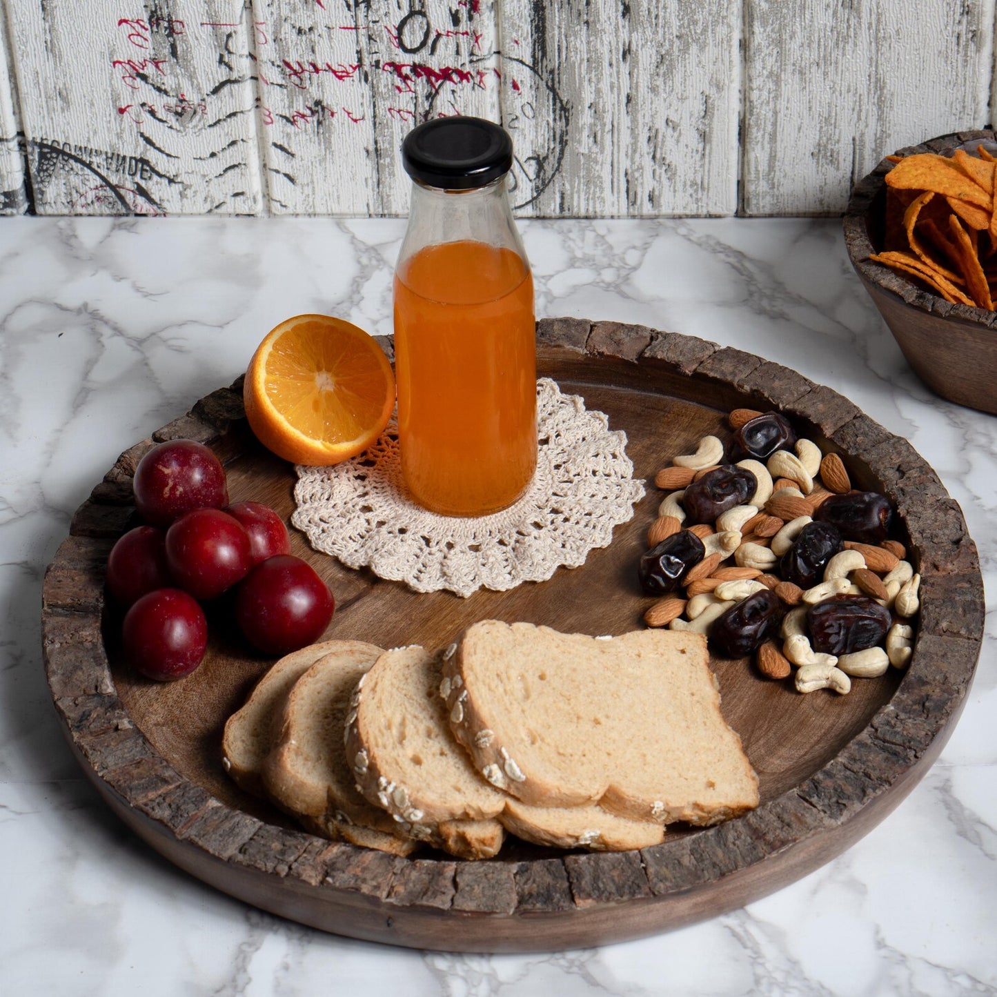 Rustic Home Decor Artisan Wood Bark Round Serving Tray