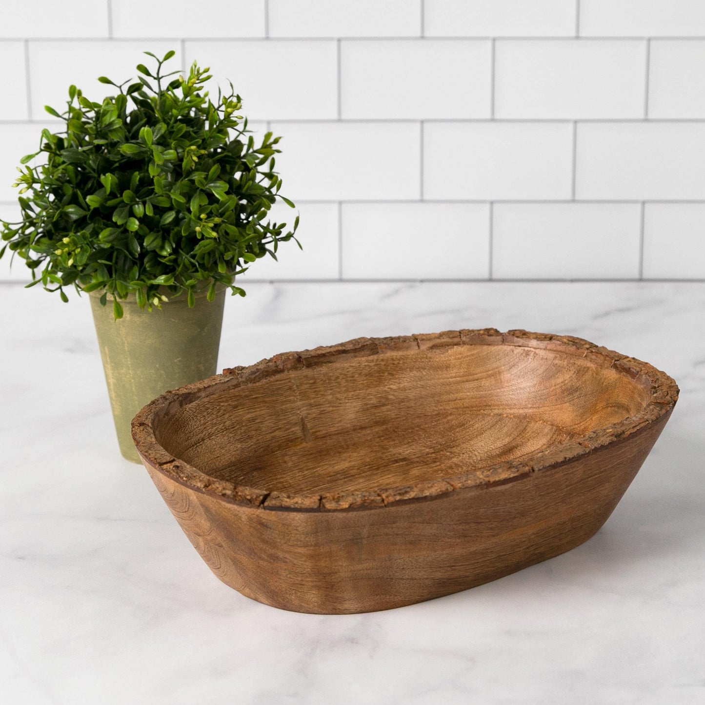 Artisan Wood Bark Oval Bowl Handmade Rustic Decorative