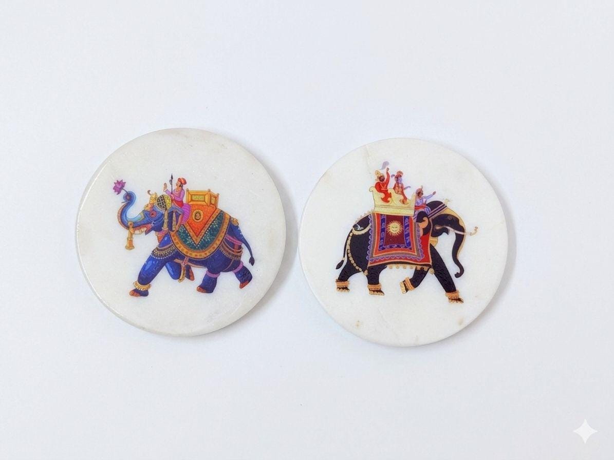 Regal Elephant Royal Howdah Marble Coaster - Unique Cultural Housewarming Gift