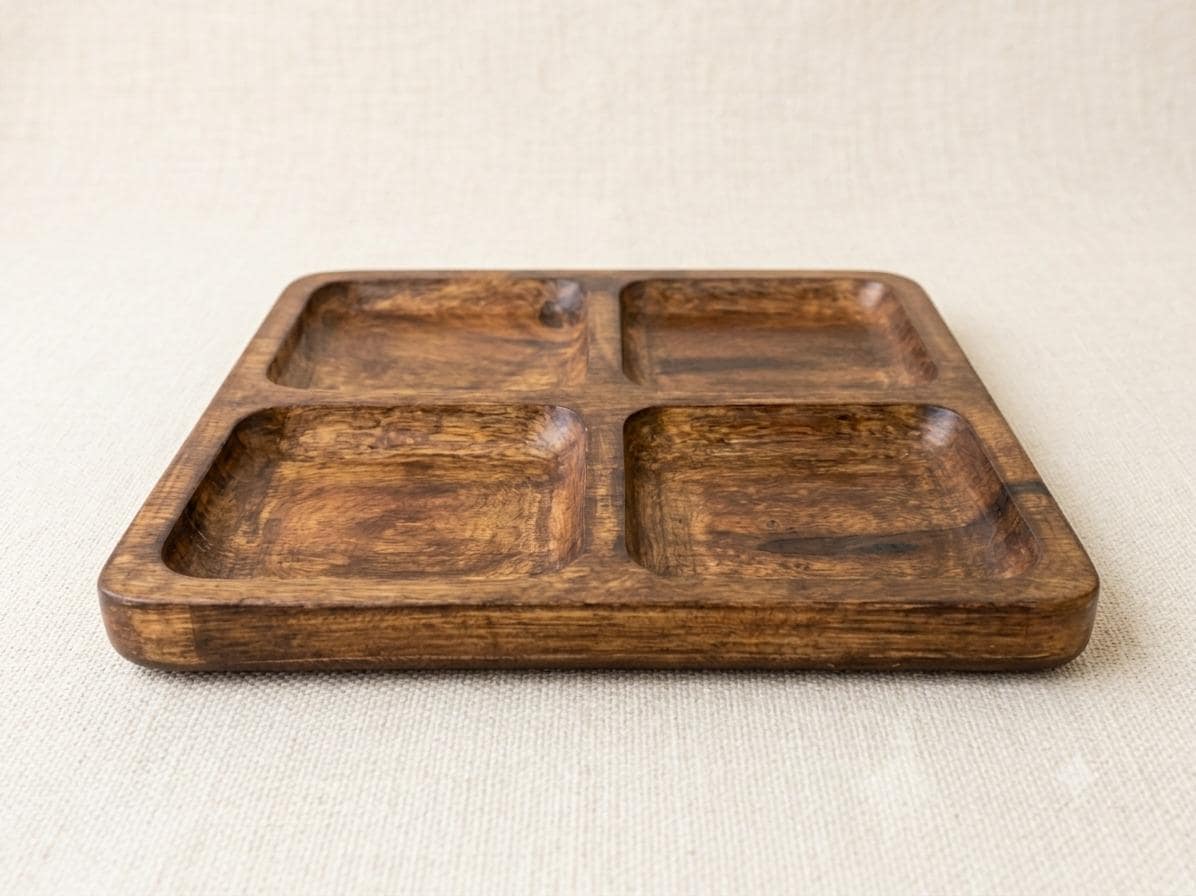 Handcrafted Wood Serving Tray, 4 Compartment Platter, Charcuterie Dip Board