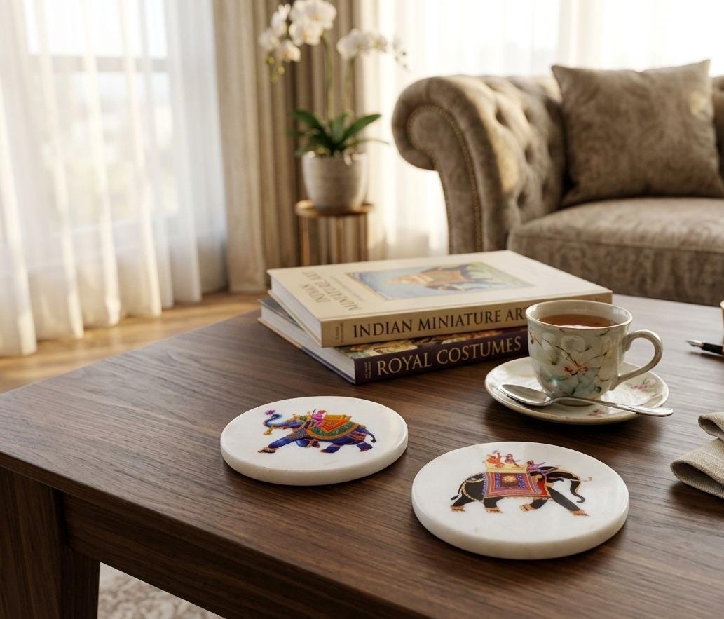 Regal Elephant Royal Howdah Marble Coaster - Unique Cultural Housewarming Gift