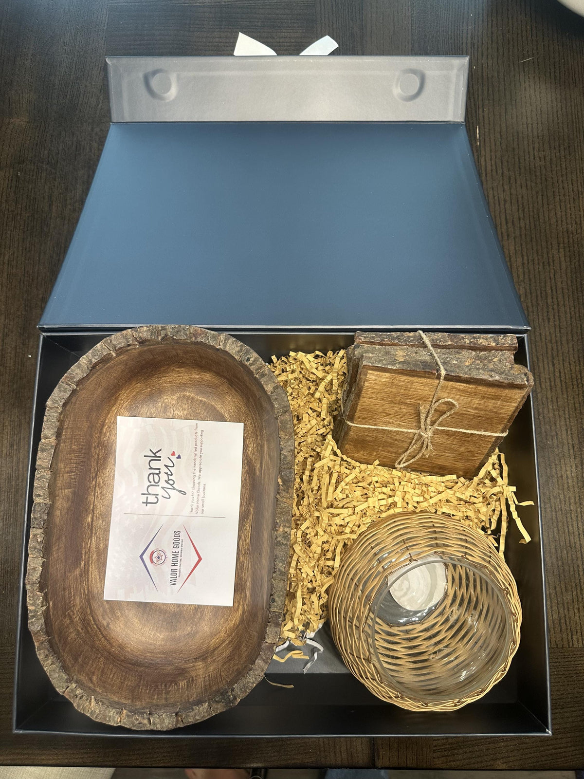 Handmade Wood Bark Bowl, Coasters, Rattan Candle Holder Gift Set