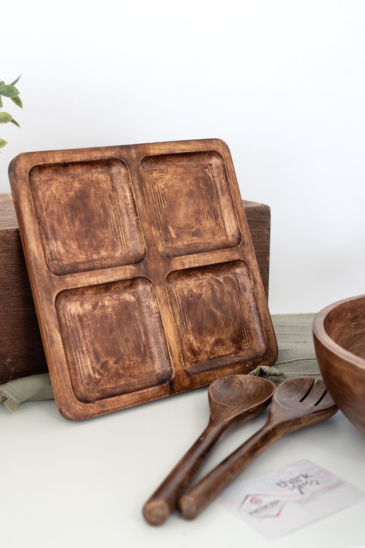 Handcrafted Wood Serving Tray, 4 Compartment Platter, Charcuterie Dip Board