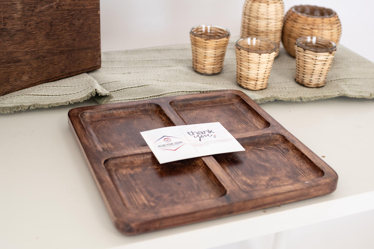 Handcrafted Wood Serving Tray, 4 Compartment Platter, Charcuterie Dip Board