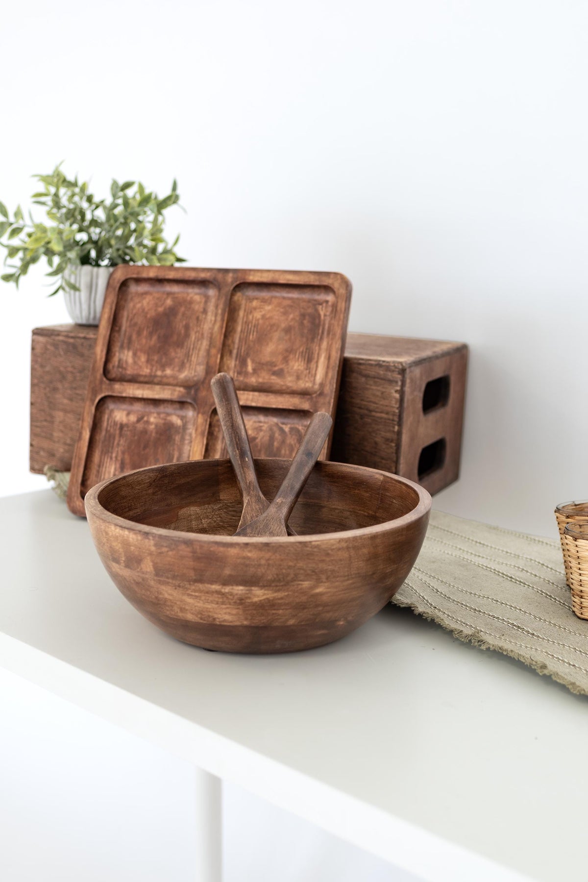 Handcrafted Wood Serving Tray, 4 Compartment Platter, Charcuterie Dip Board
