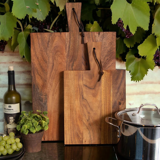 Handcrafted Acacia Wood Cutting Board with Handle-Large