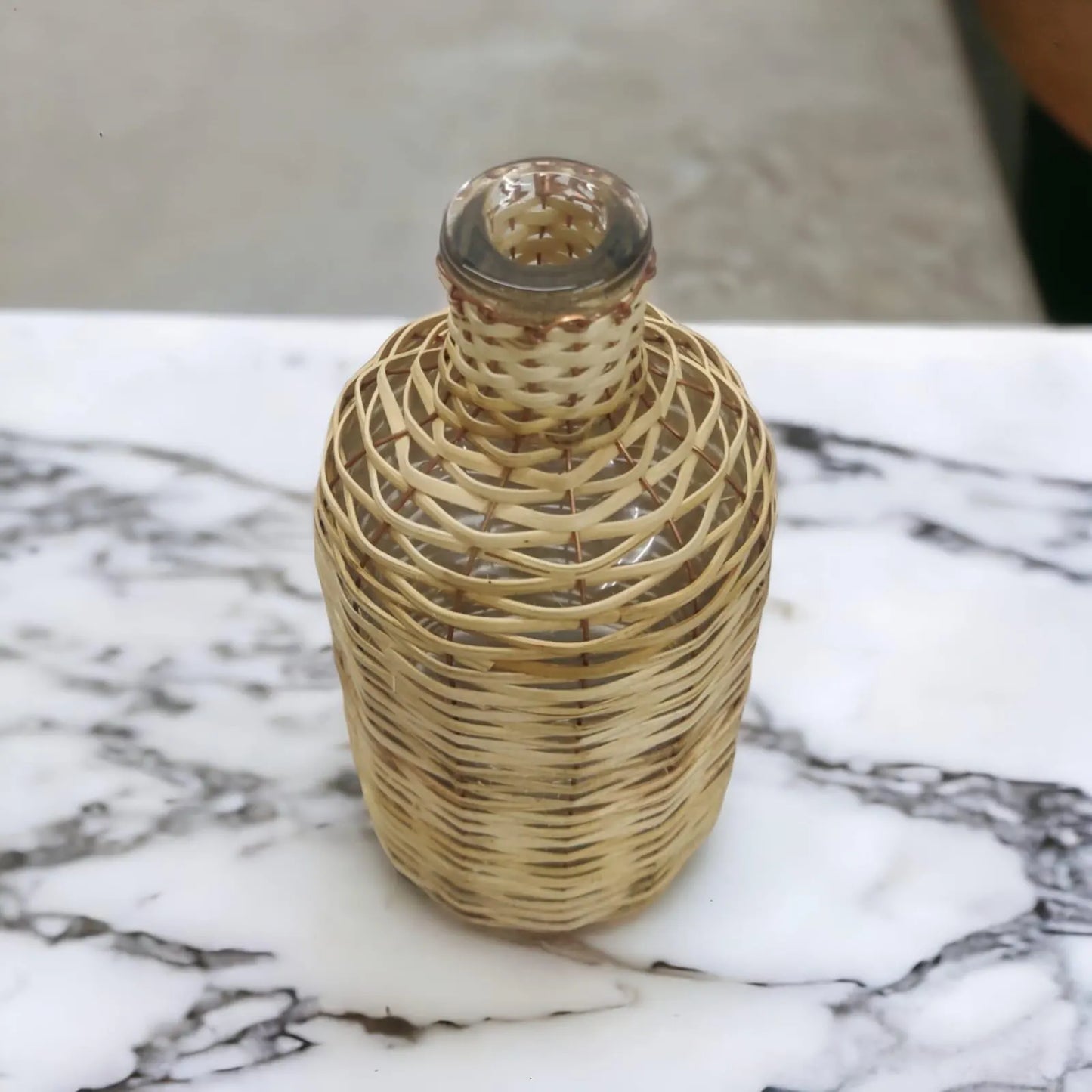 Handwoven Boho Home Decor Bamboo & Glass Flower Vase