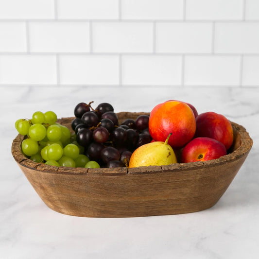Artisan Wood Bark Oval Bowl Handmade Rustic Decorative