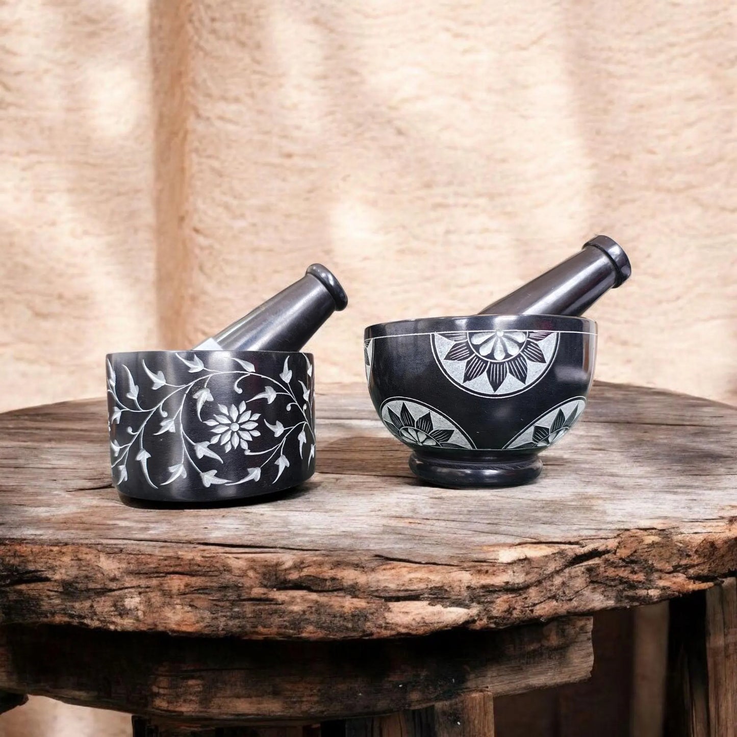 Handcrafted Soap Stone Mortar and Pestle Set