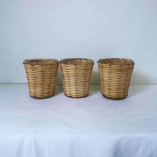 Mini Decorative Bamboo Tea Light Holders Gift Set of 3